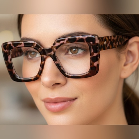 New Stylish Tortoiseshell Pink Accents Square Glasses